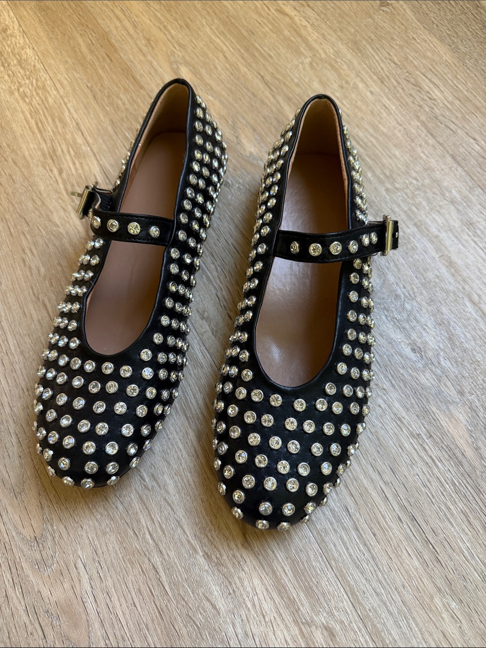 New Black Studded Mary Jane Flats 6